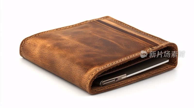 棕色皮革钱包特写