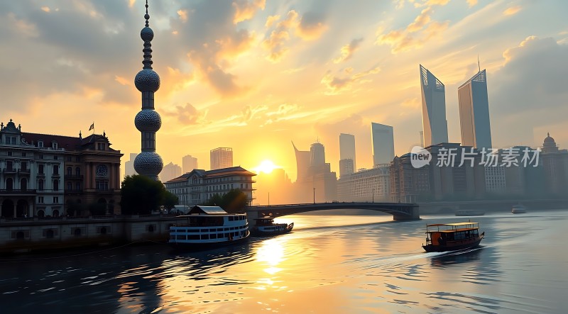 黄浦江畔日落美景