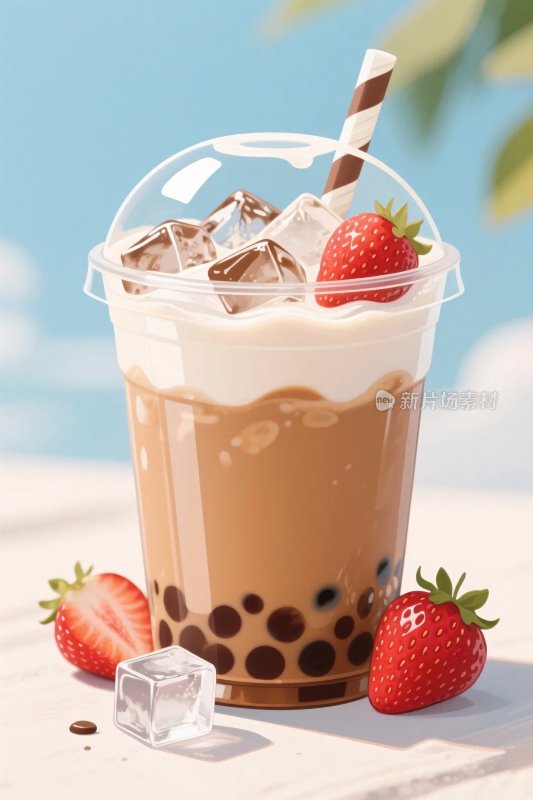 草莓珍珠奶茶插画