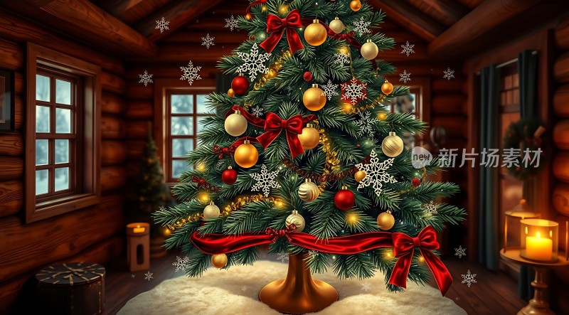 温馨圣诞树下的节日之家