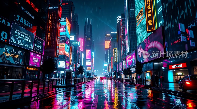 霓虹灯下的繁华都市夜景