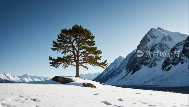 雪中的一棵树高清风景图片