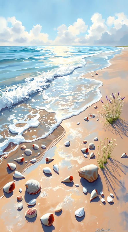 阳光下的贝壳沙滩