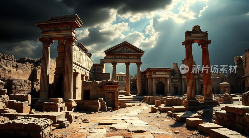 古建筑遗迹阳光下的废墟