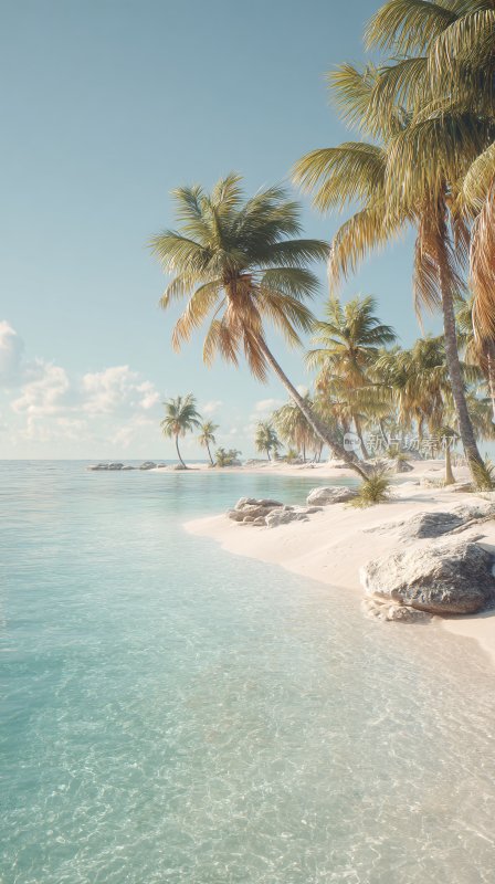海边椰林美景插画