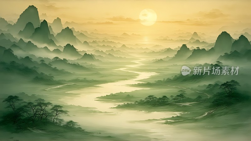 晨曦下的山水画卷