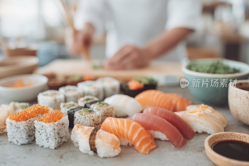 多彩寿司美食摆盘画面