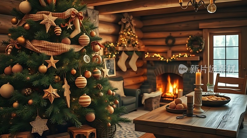 温馨圣诞之家木屋里的节日盛宴