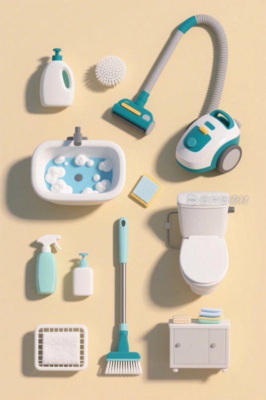 卫生间清洁用品插画