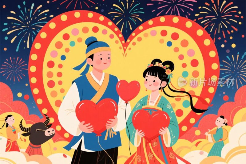 春新情侣插画场景