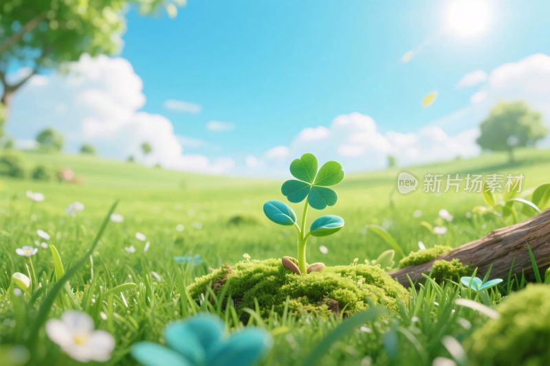 清新自然四叶草插画