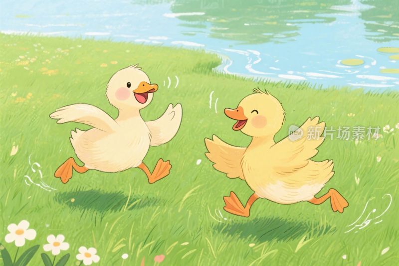 两只小鸭卡通插画