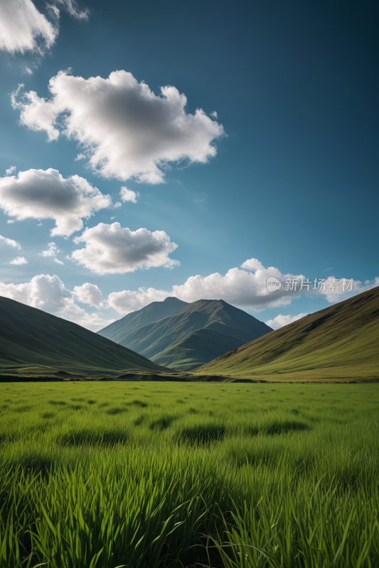 山脉中央一片草地高清风景图片