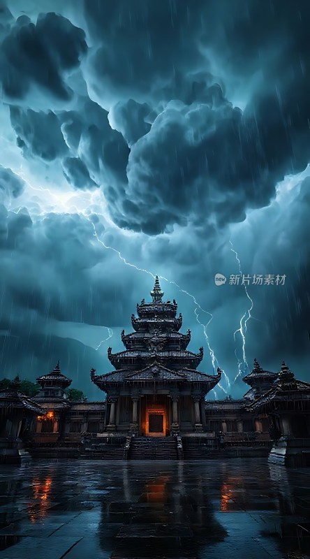 雷雨夜的古建筑