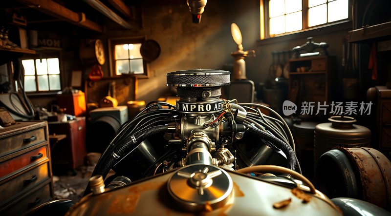 机械车间里的复古发动机
