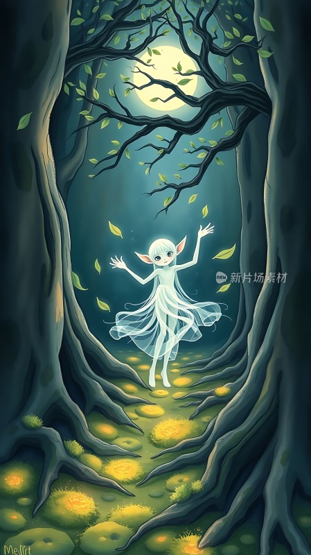 精灵在月光下的森林中起舞