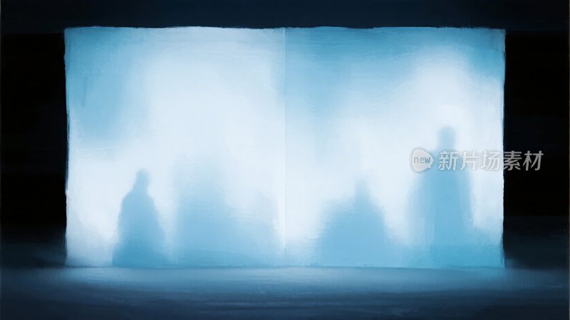 蓝色光影下的模糊人影画面