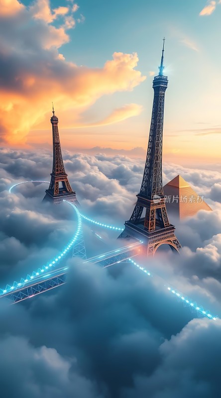 云中巴黎铁塔与金字塔