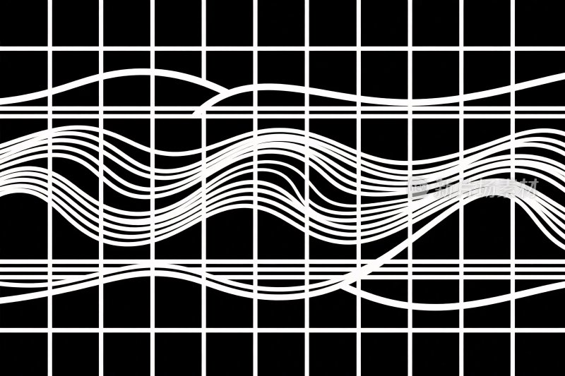 黑白波浪线条插画