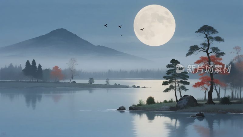 月夜山水唯美风光