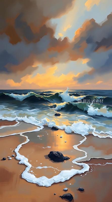 日落时分的海浪与沙滩