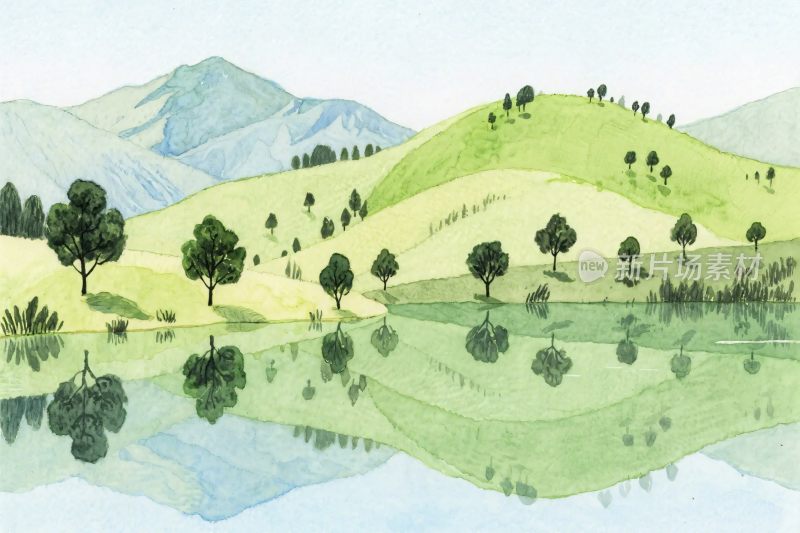 山水风景水彩插画