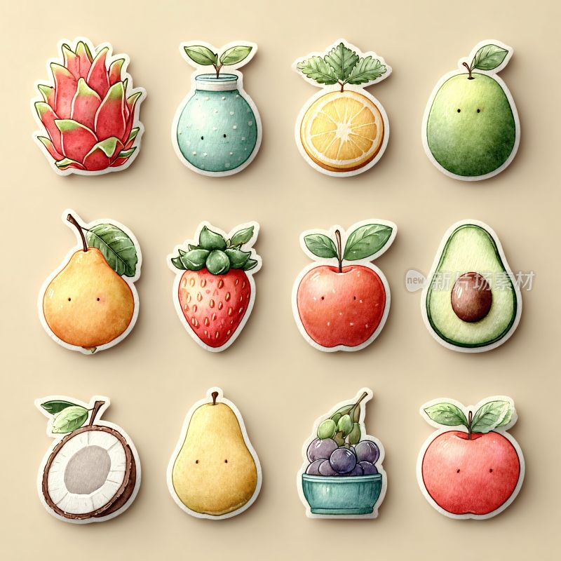 可爱水果插画贴纸集合