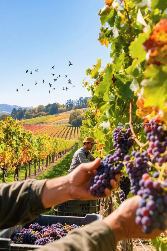 葡萄园葡萄采摘场景图