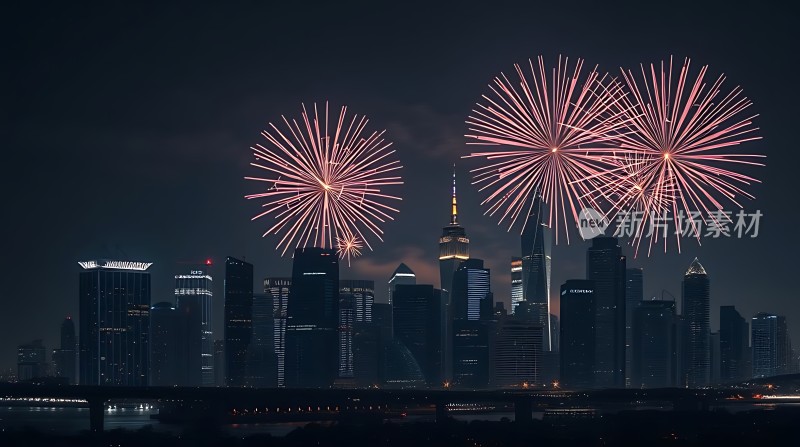 璀璨烟花点亮繁华都市夜景