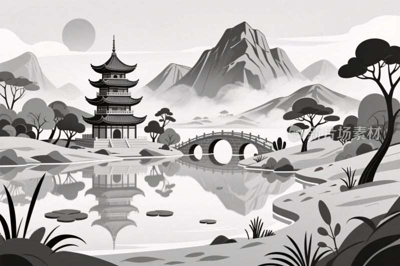 传统山水风景插画