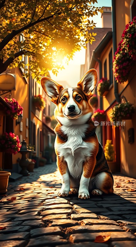 阳光下的柯基犬