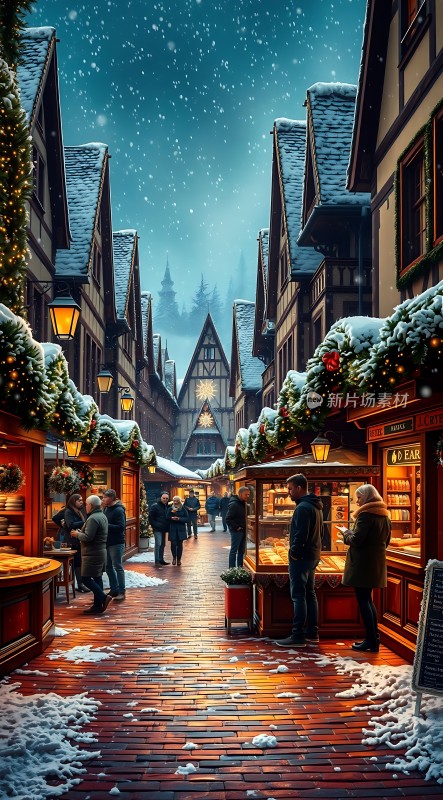 雪夜集市温馨圣诞氛围