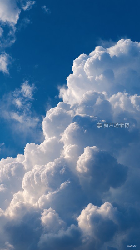 蓝天中蓬松的大片云朵