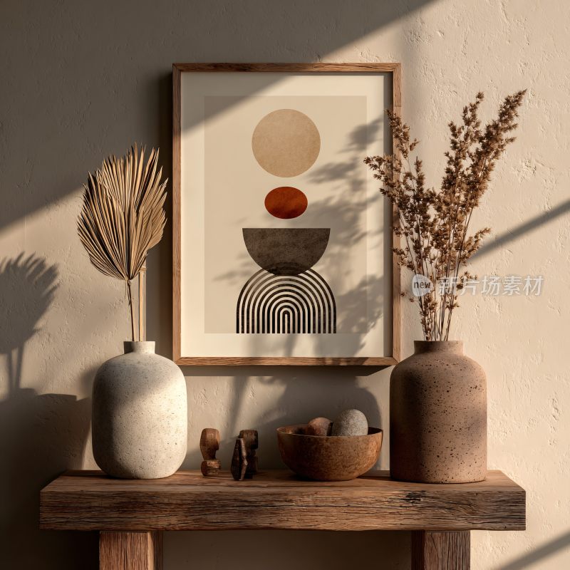 室内木质桌摆装饰画与摆件