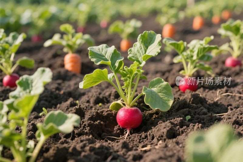 田地里生长的萝卜和胡萝卜