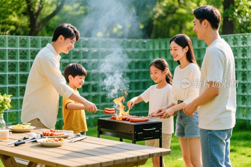 家庭户外烧烤场景