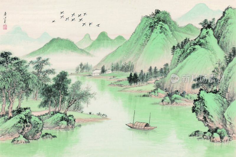 山水国画风景插画