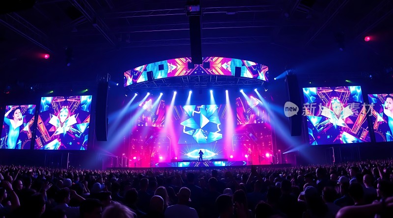 舞台灯光璀璨观众热情高涨的音乐节现场