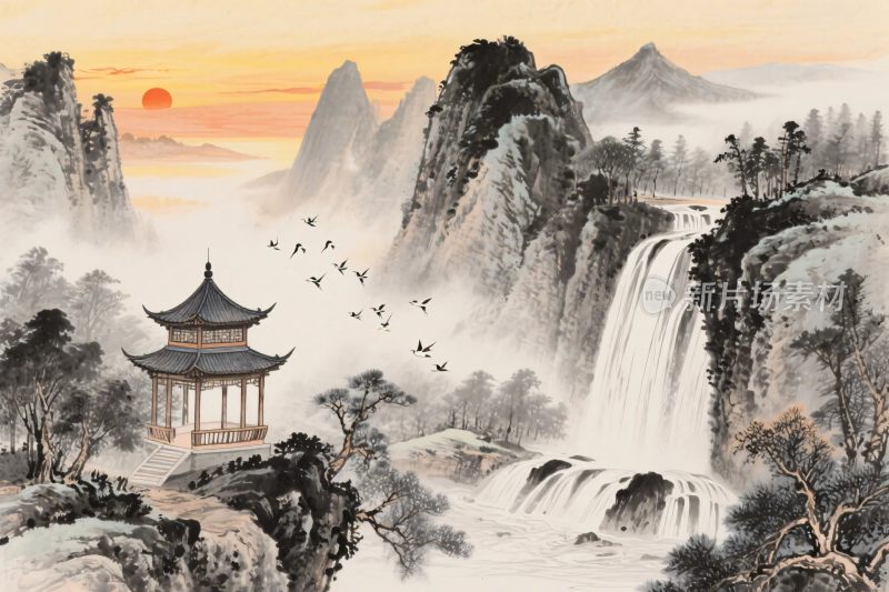 经典山水国风插画