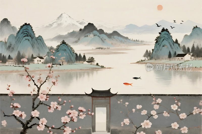 山水古风风景插画