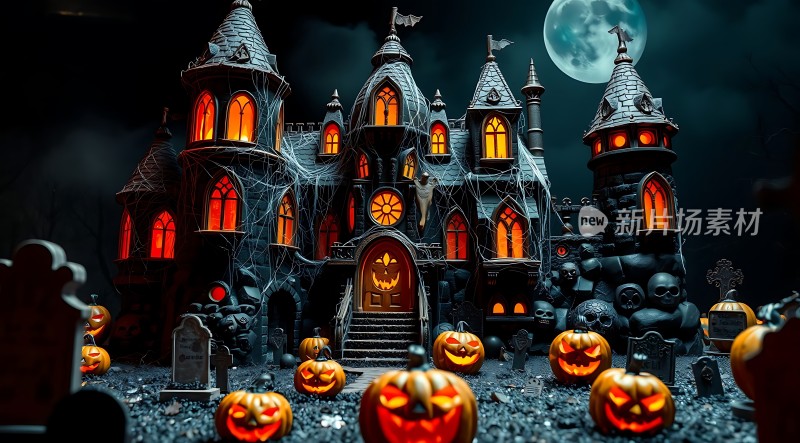 万圣节之夜南瓜灯与鬼屋的神秘盛宴