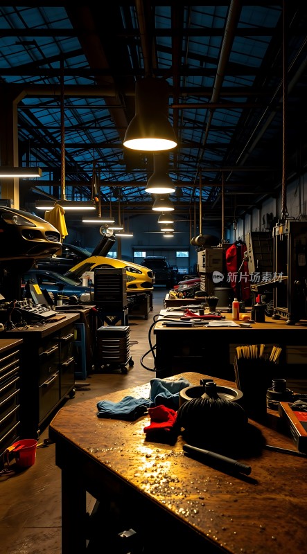 车间里的汽车维修场景