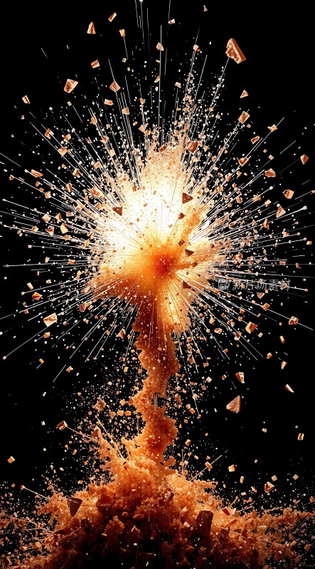 爆炸瞬间光与碎片的华丽绽放