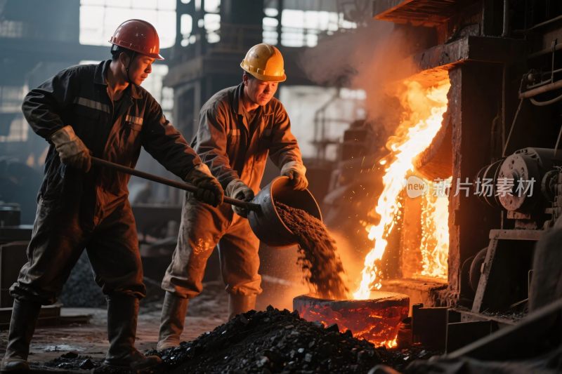 工业炼钢工人劳作场景