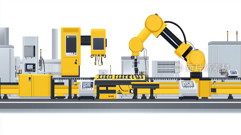 插图风格的智能制造工厂一条生产线