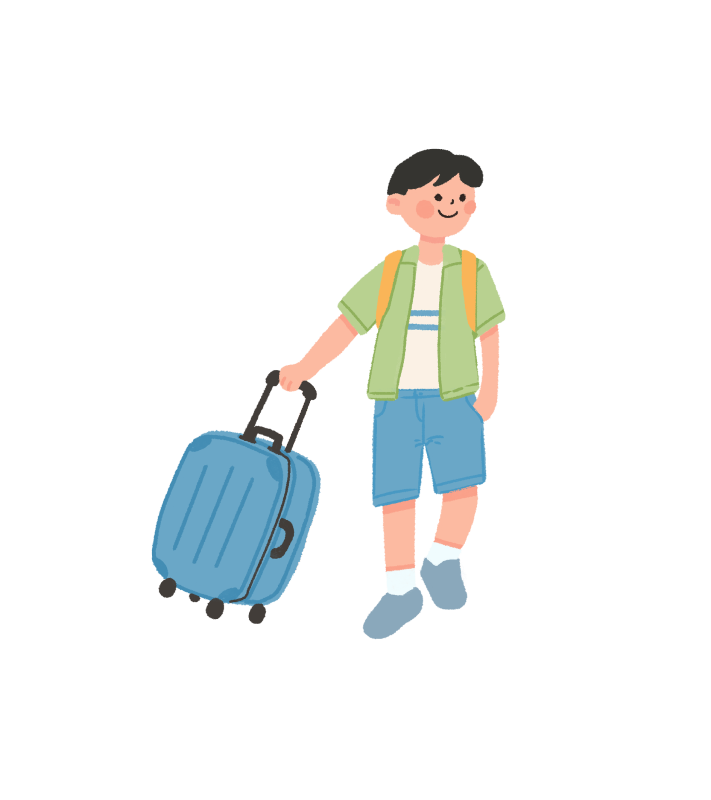 拉行李箱出行的快乐男孩