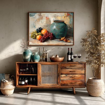 室内复古餐边柜与装饰画场景 室内复古餐边柜与装饰画场景