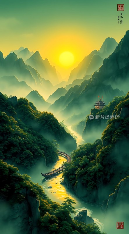 晨曦下的山水画卷