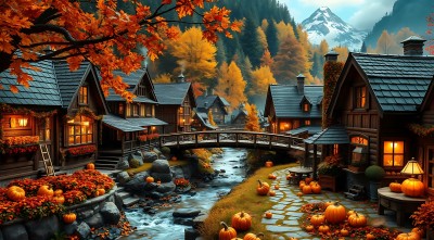 秋日小镇温馨宁静