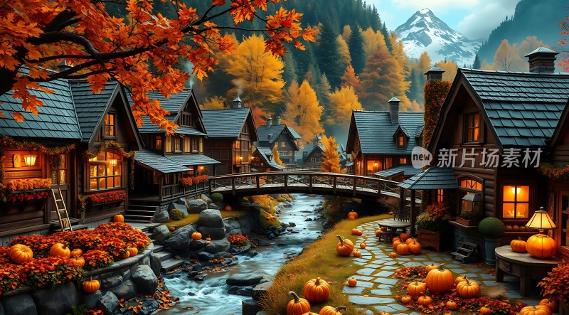秋日小镇温馨宁静